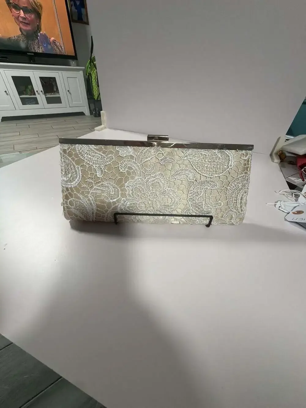 Style & Co. Ivory Lace Overlay Hard Shell Clutch Bag